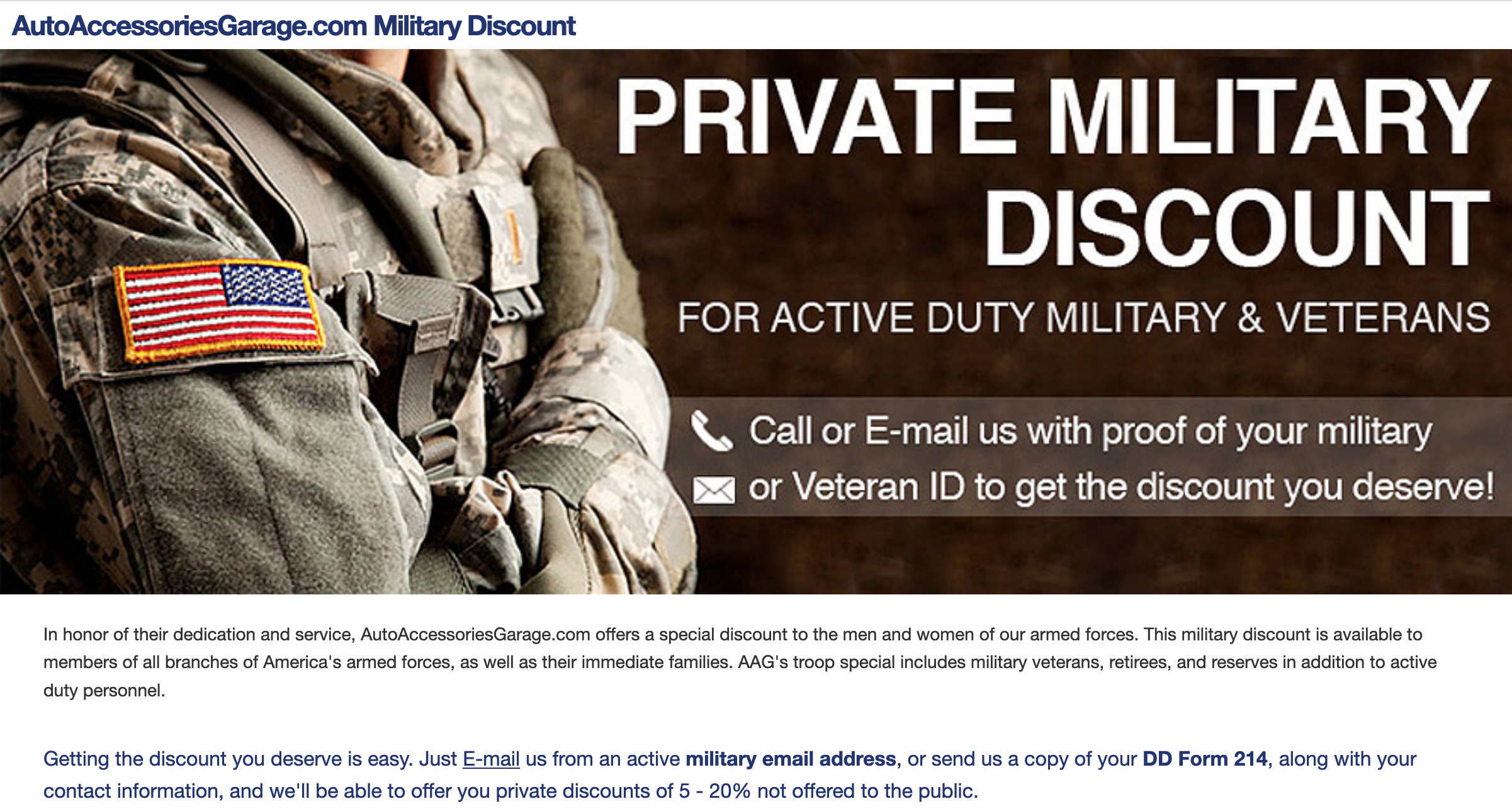 Auto Accessories Garage Military Veteran Discount