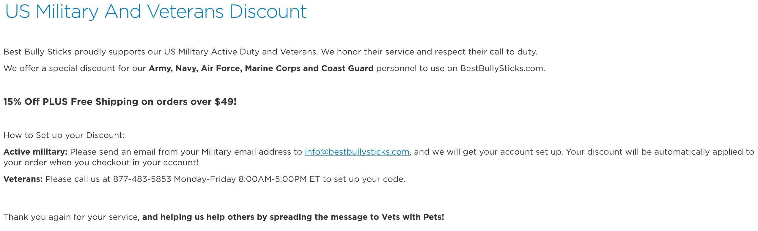 Best Bully Sticks Military Veteran Discounts