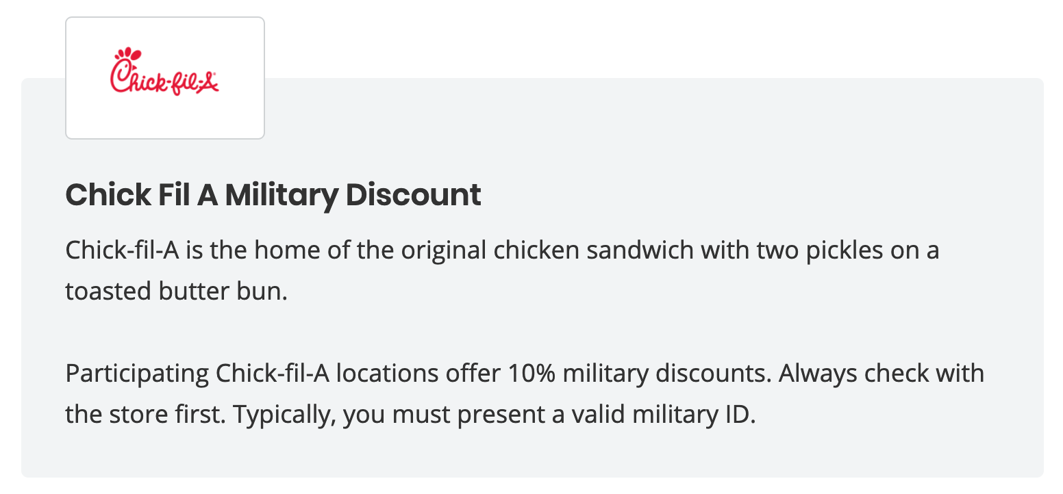 Chick-fil-A Military Veteran Discount