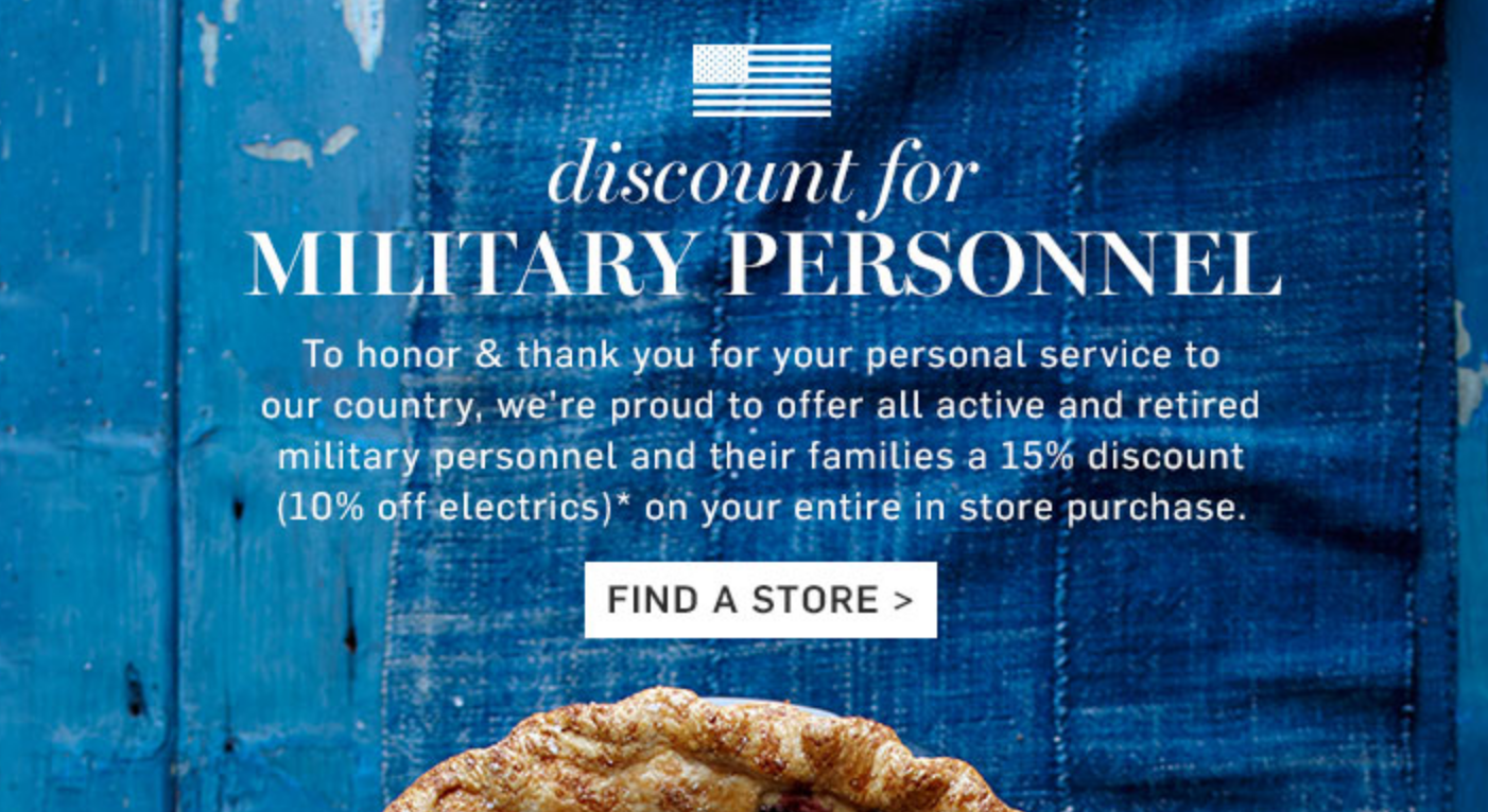 Williams-Sonoma Military Veteran Discounts