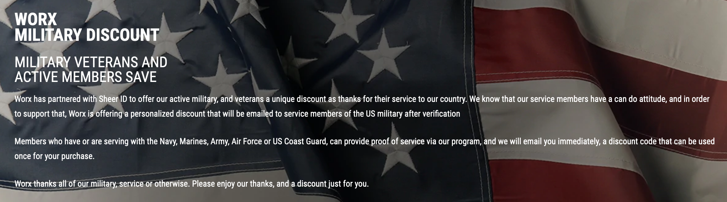 Worx Military Veteran Discounts