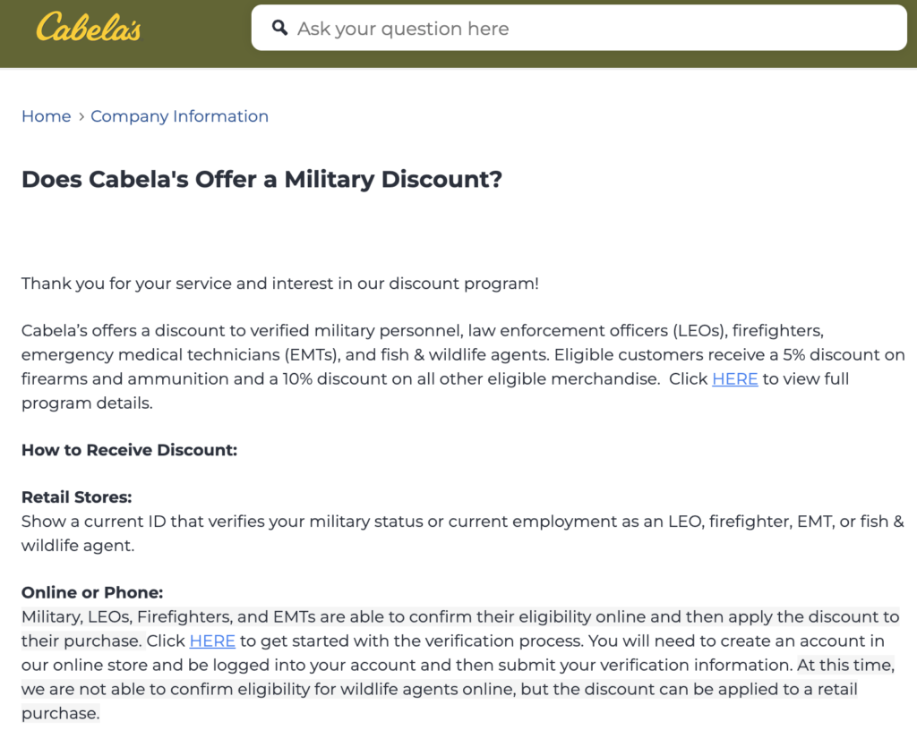 Cabela's Military Veteran Discount