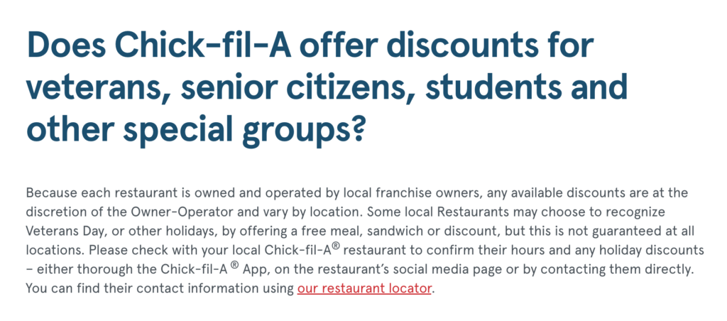 Chick-fil-A Military Veteran Discount