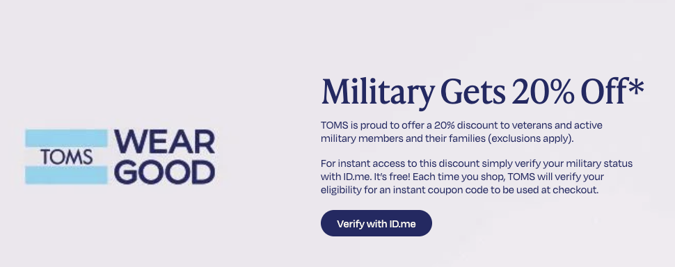TOMS Military Veteran Discount