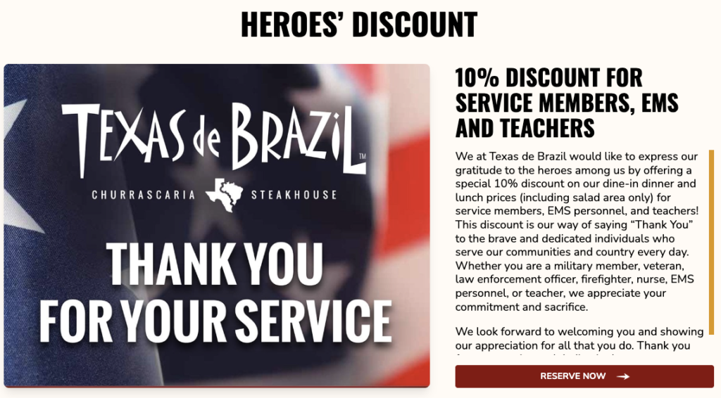 Texas de Brazil Military Veteran Discount